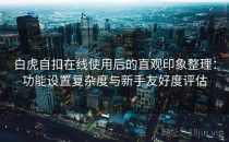 白虎自扣在线使用后的直观印象整理：功能设置复杂度与新手友好度评估